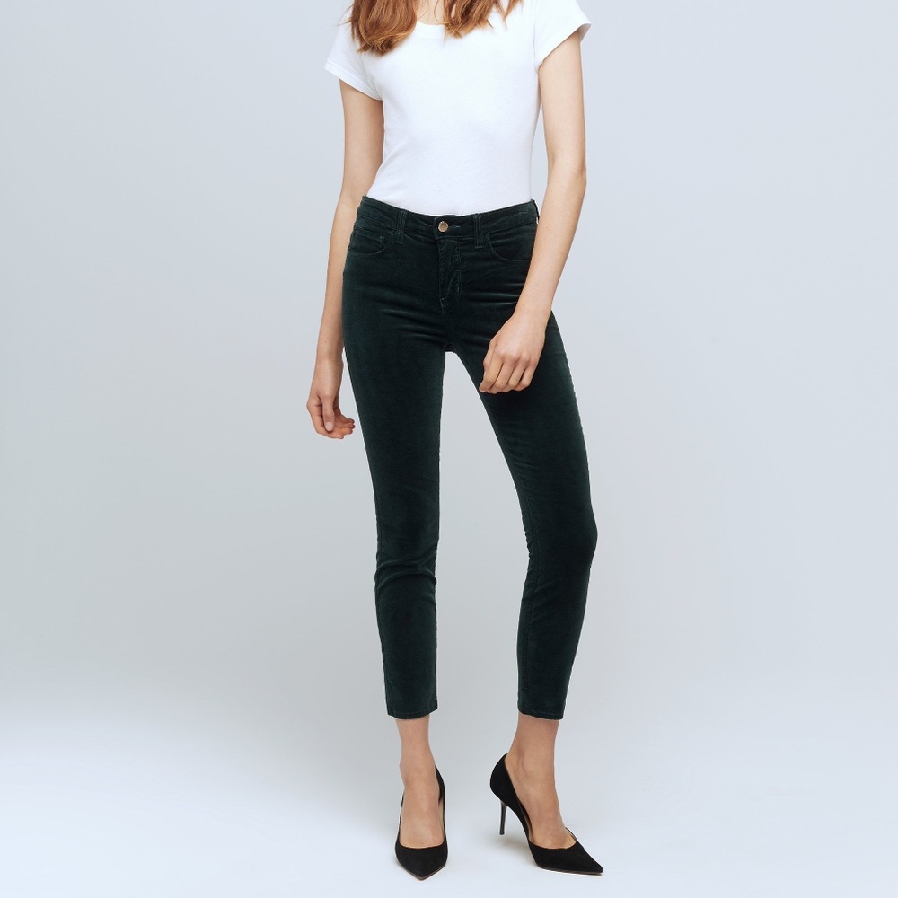 L'agence Margot green velvet crop jeans